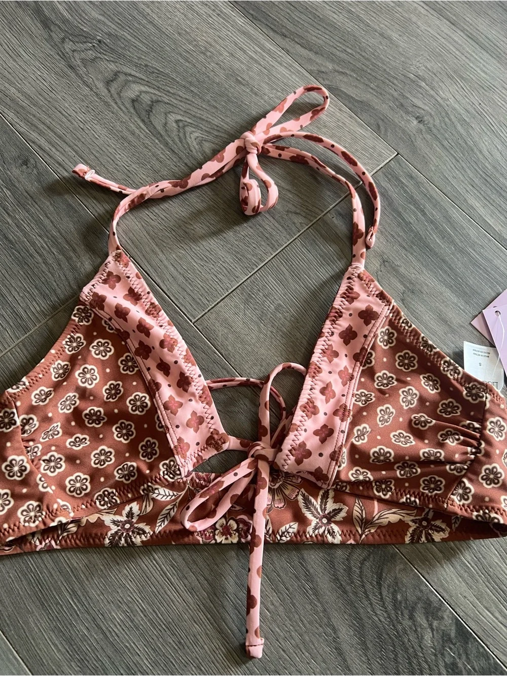 Target Brown and Pink Floral Reversible Bikini Top